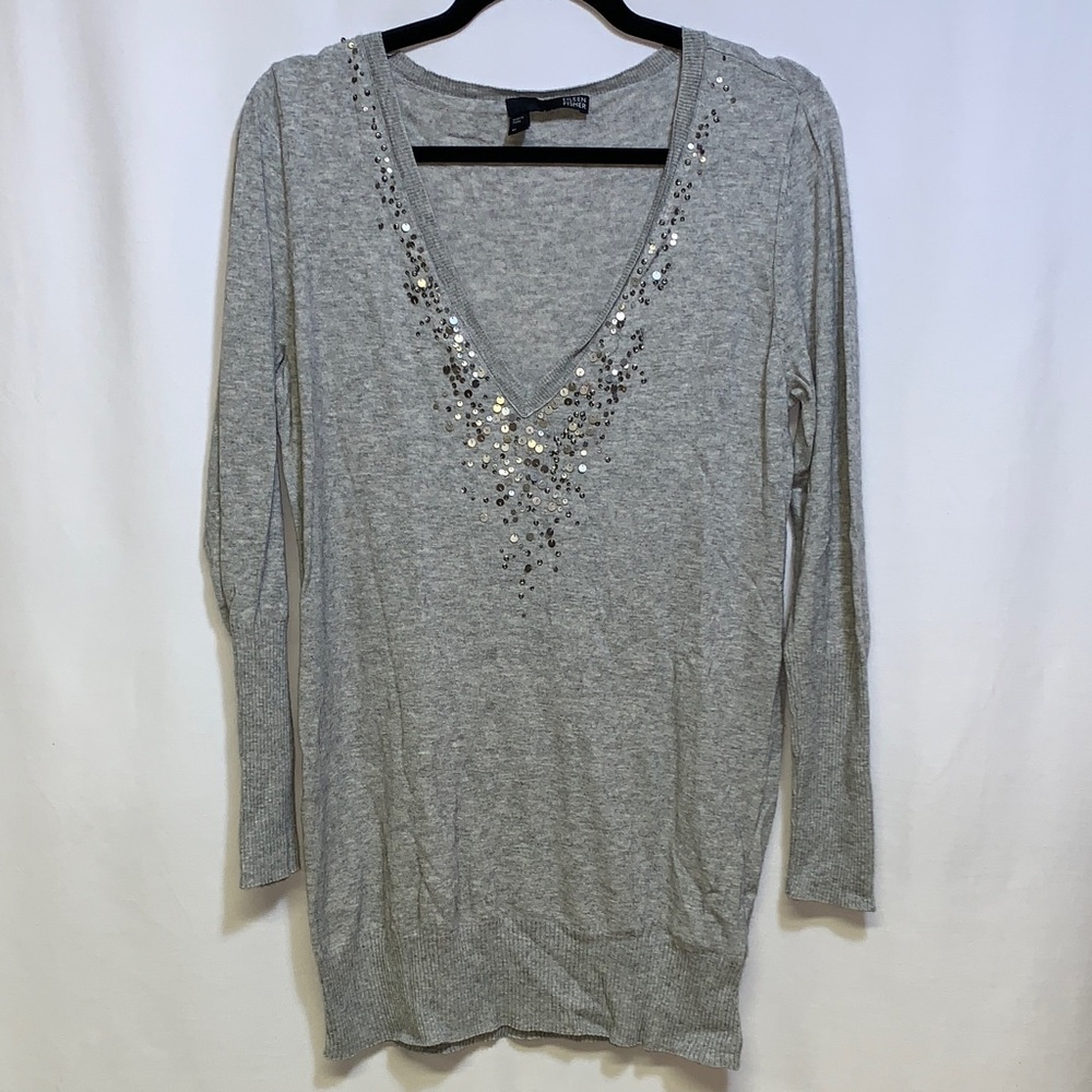 Eileen Fisher Gray Embellished V-Neck Blouse